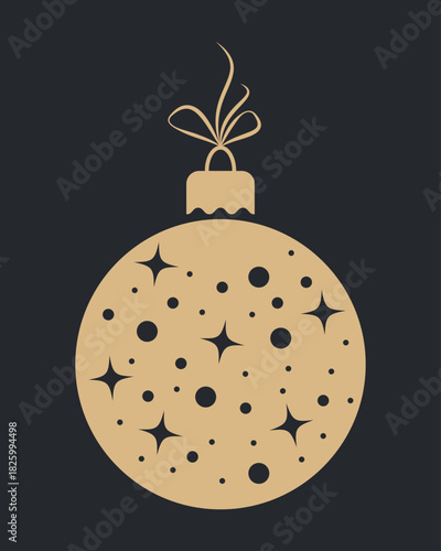 Christmas bauble. Elegant Christmas ornament silhouette with sparkling stars and decorative bow, festive holiday bauble illustration for winter celebration, New Year decoration graphic
