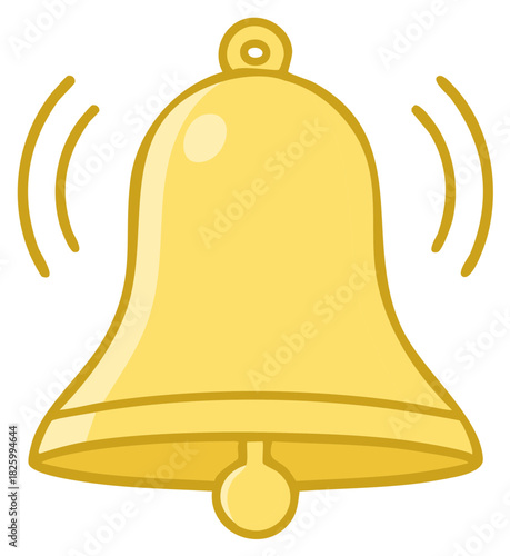 Ringing golden bell notification icon with sound waves for alerts and alerts