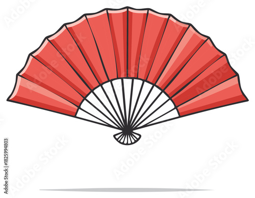 Traditional Red Hand Fan Open for Cooling with a Decorative Style