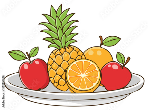 Assortment of fresh tropical fruits and apples on a platter healthy food concept