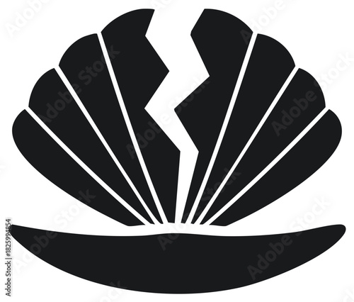 Shell with lightning crack, representing vulnerability or disruptive change, isolated black silhouette on a white background