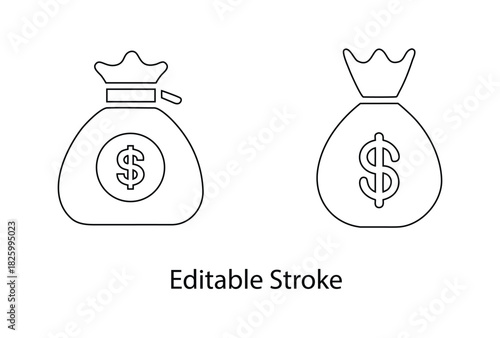 dollar bag vector editable stroke icon, dollar savings financial investment icon vector illustration