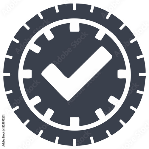 Clock icon with check mark design. Symbolizes approved, completed or correct actions.
