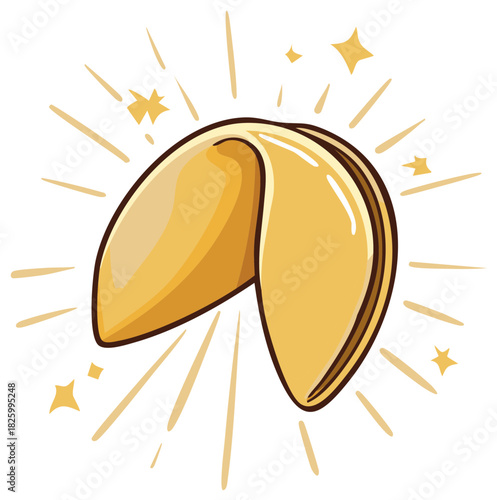 Sparkling Golden Fortune Cookie Cartoon Icon for Luck and Good Fortune