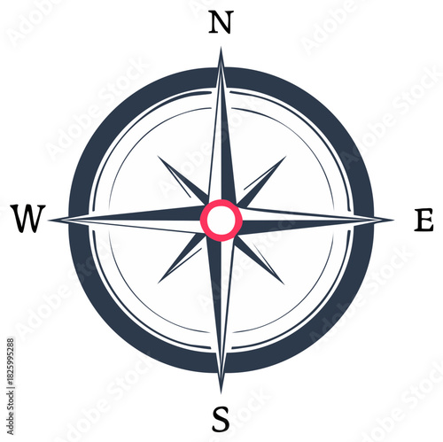 Stylized Nautical Compass Rose with North, East, South and West Points in Directional Design