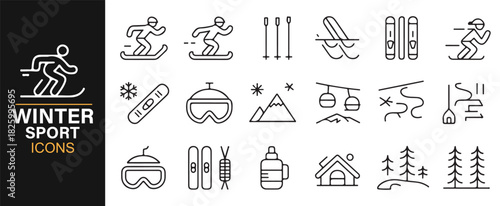 Outdoor winter icon collection for sport, resort, and mountain design