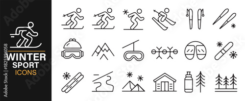 Snow activity vector set with skiing, snowboarding, and winter gear
