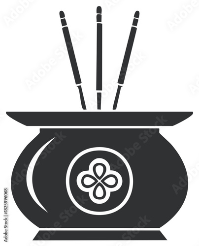 Incense burner with three sticks spiritual offering symbol for meditation and relaxation vector icon