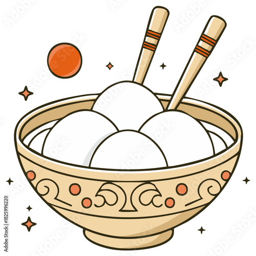 Charming bowl of white dumplings with chopsticks and orange accent