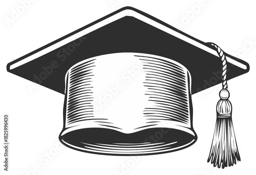 Graduation Mortarboard Hat Detailed Engraving Achievement Education Graduation Cap Illustration
