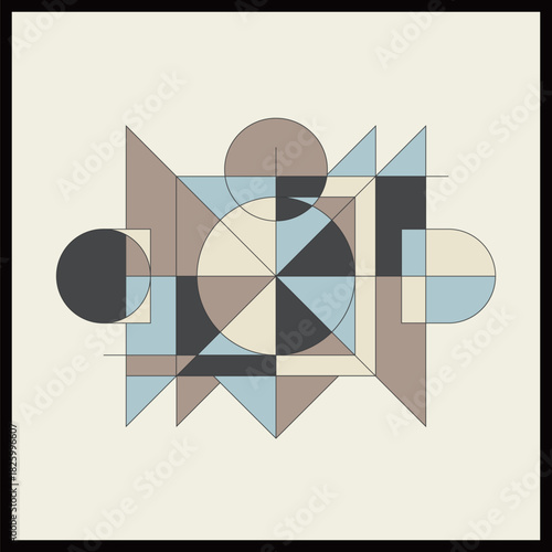 Minimal Abstract Design Combining Circles and Triangles: Mid-Century Style