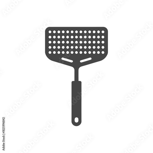 Slotted Spatula Kitchen Utensil  Icon on White Background Vector Art Illustration on white background.