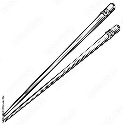 Traditional Asian eating utensils drawing illustration