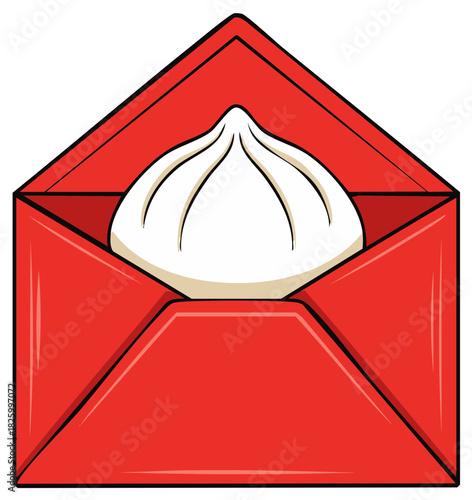 Red Envelope Containing Steamed Dumpling Delivery Notification Invitation