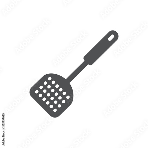 Slotted Spatula Kitchen Utensil  Icon on White Background Vector Art Illustration on white background.