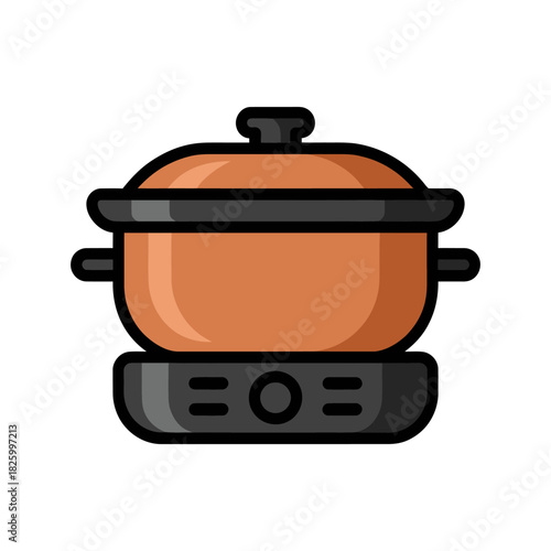 Rice cooker Icon on White Background Vector Art Illustration on white background.