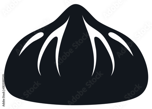Abstract Black Silhouette of a Bun or Dumpling with Stylized Folds and Light Elements