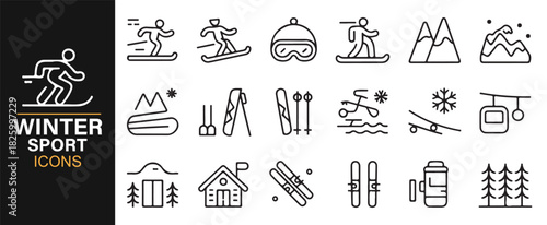 Minimal vector icons for winter activities and skiing equipment