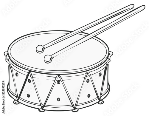 Line Art Drum and Drumsticks Illustration Musical Instrument Orchestral Kit
