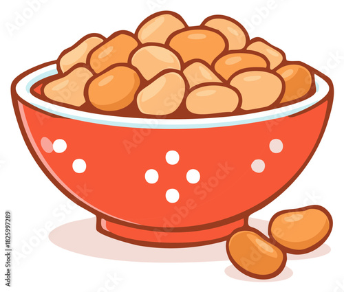 Beans in a red polka dot bowl full of food illustration element beans pile