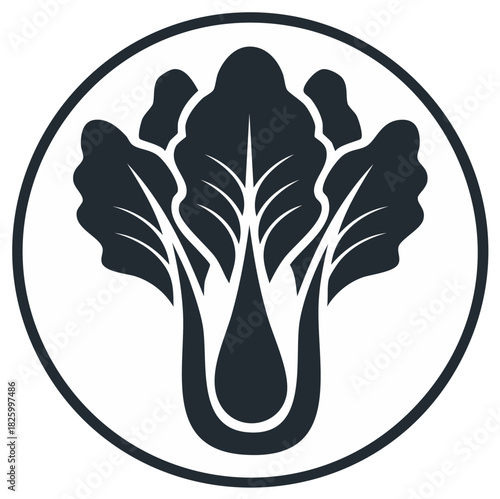 Minimalist Bok Choy Vegetable Silhouette Logo in a Circular Frame