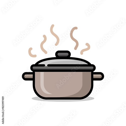 Steaming Cooking Pot Vector  Icon on White Background Vector Art Illustration on white background.