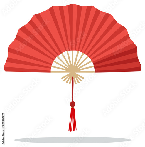 Elegant red folding fan with tassel traditional decorative design