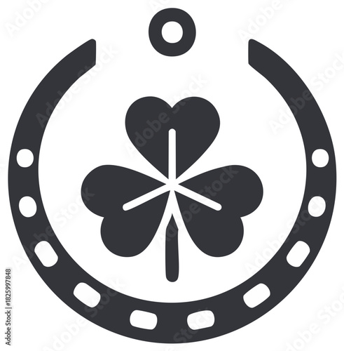 Horseshoe and Shamrock Illustration Symbolizing Luck and Irish Heritage, Perfect for Saint Patricks Day Celebrations