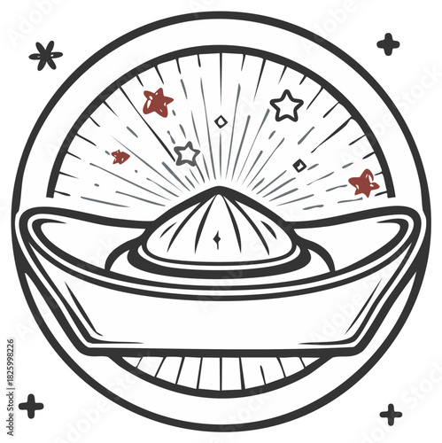 Citrus Juicer Illustration with Stars, Line Art Design