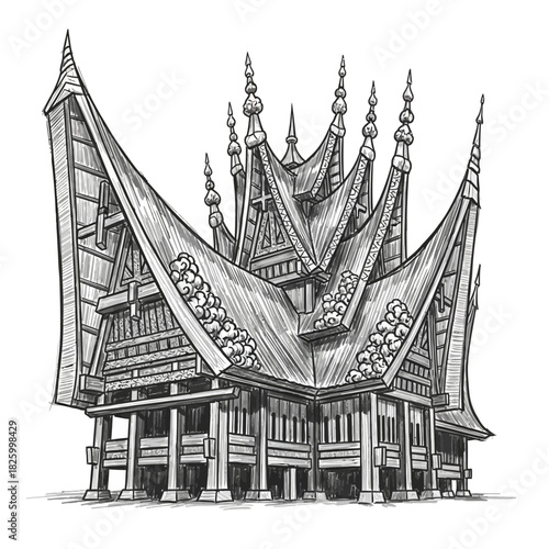 Toraja traditional house illustration showcasing heritage architectural design