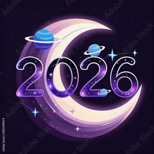 Cosmic New Year 2026 Illustration – Starry Space Background Artwork futuristic galaxy themed 2026 vector