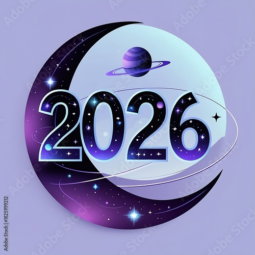“Astral New Year 2026 Artwork – Space Aesthetic Digital Illustration glowing celestial new year neon background