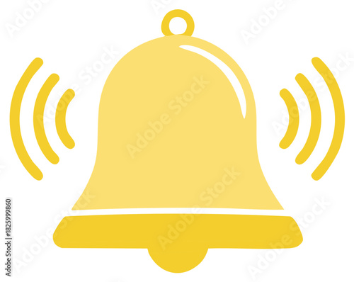Yellow bell ringing illustration concept with sound waves emanating as a reminder or alert symbol