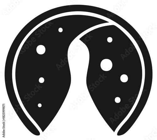 Minimalist fortune cookie graphic with a starry galaxy and a winding path representing destiny and the future