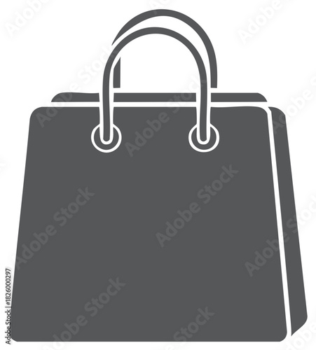 Minimalist gray shopping bag icon with curved handles