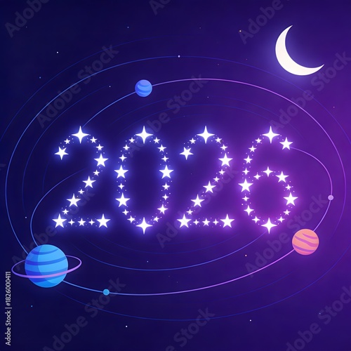 Futuristic 2026 Galaxy Design with Stars and Planets – High-Quality Digital Art