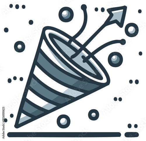 Exploding party popper icon with confetti streamers and upward arrow representing celebration success and growth