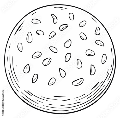 Hand Drawn Style illustration of a Sesame Seed Bun for Burger Sandwich Food Toppings and Ingredients Line Art Graphic