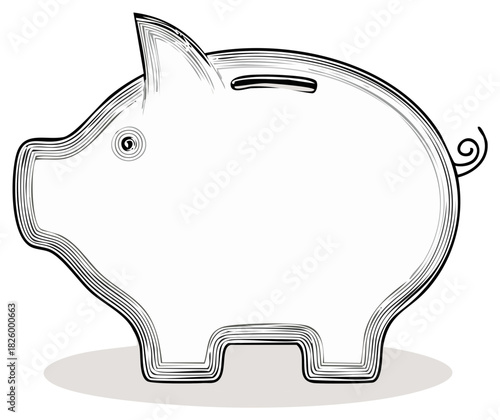 Classic line art piggy bank illustration symbolizing financial savings investment and wealth management