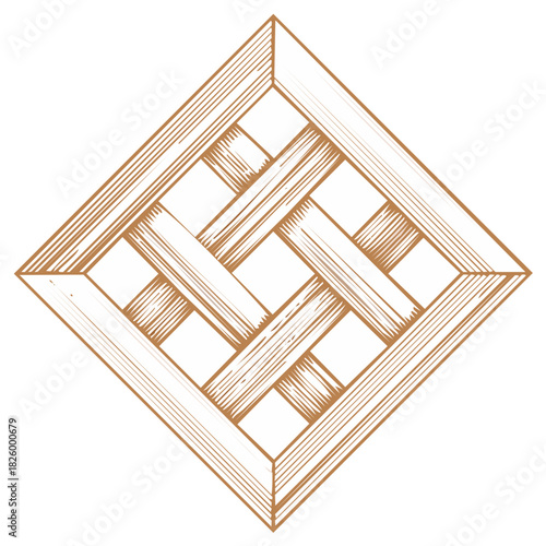 Diamond Lattice Pattern Graphic Interwoven Wood Frame Crosshatch Weaving
