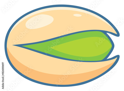 Cartoon Pistachio Nut Isolated on White Background Healthy Snack Food Graphic
