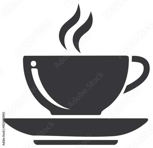 Simple coffee cup icon with steam hot beverage vector silhouette