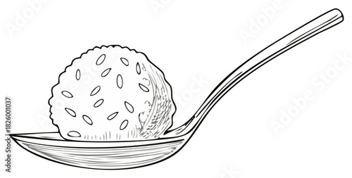 Hand Drawn Illustration of a Spoon Full of Rice Grains