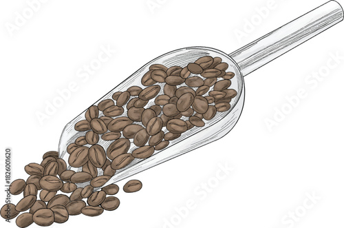 coffee roasted scoop colored sketch illustration
