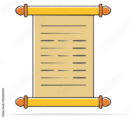 Old parchment scroll with ancient script vector icon cartoon illustration for a historic message or decree
