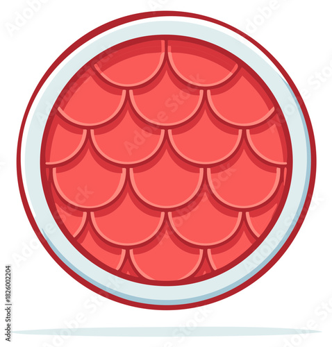 Coral Fish Scales Pattern in a Circle Bordered with White and Red Lines Vector Design