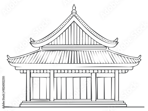 Historic Traditional Asian Temple Building with Tiered Roof Line Art