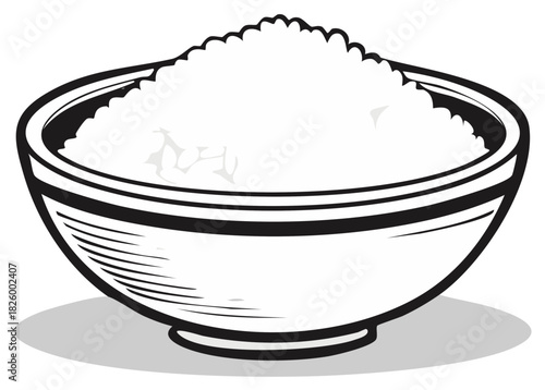 Cartoon drawing of a bowl filled with fluffy white rice