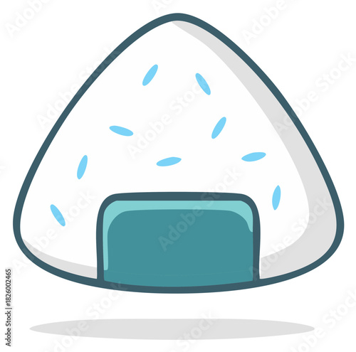 Cartoon illustration of triangular rice ball with nori seaweed and rice details
