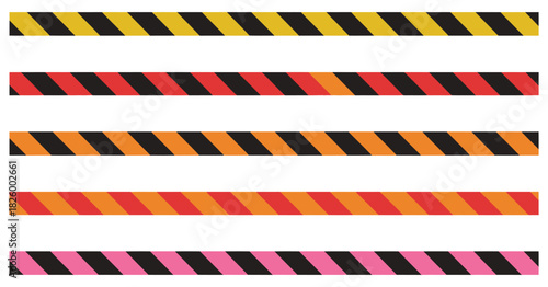 Diagonal Striped Warning Tape Vector, Caution Tape Ribbon Illustration, Long Hazard Stripe, Safety Barrier Design, Industrial and Construction Zone
